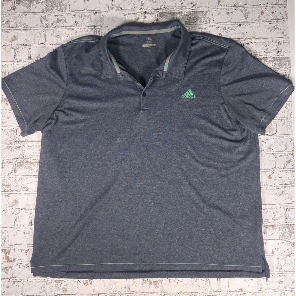 Adidas Golf Polo Shirt Mens 2XL Gray Green Heathered Short Sleeve Performance